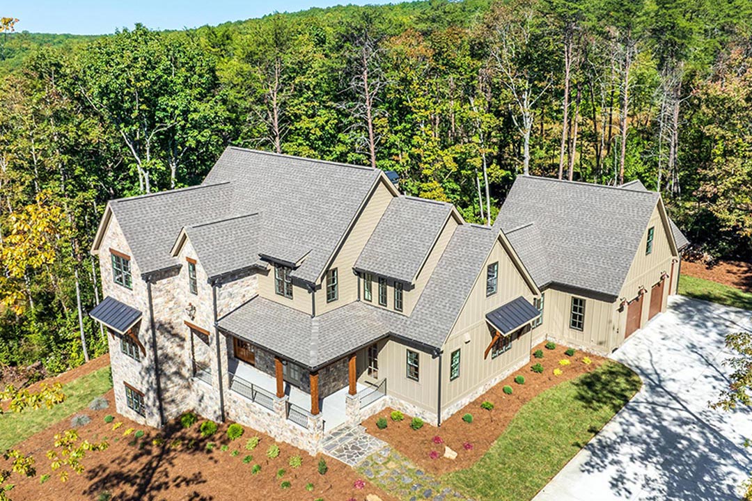 Drone shot of mountain home