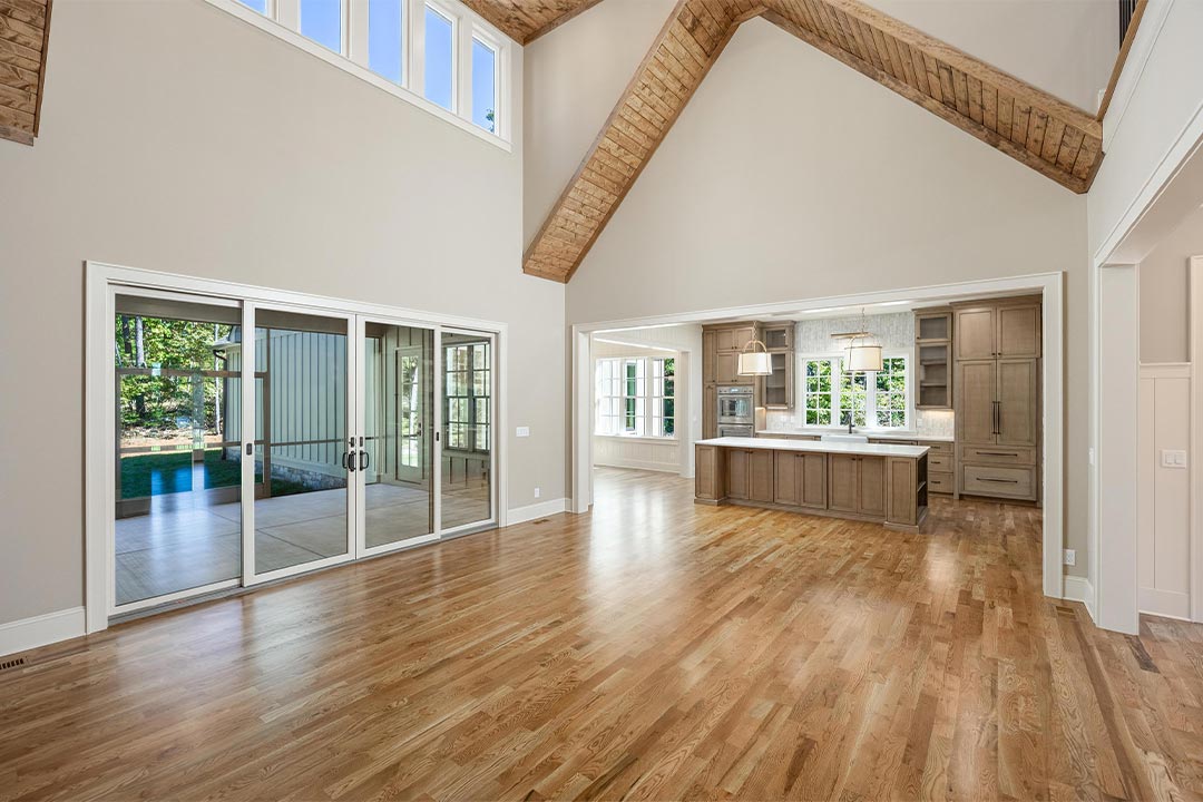 living room and kitchen custom home interior