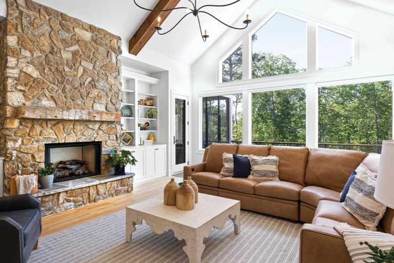 custom living room with large windows