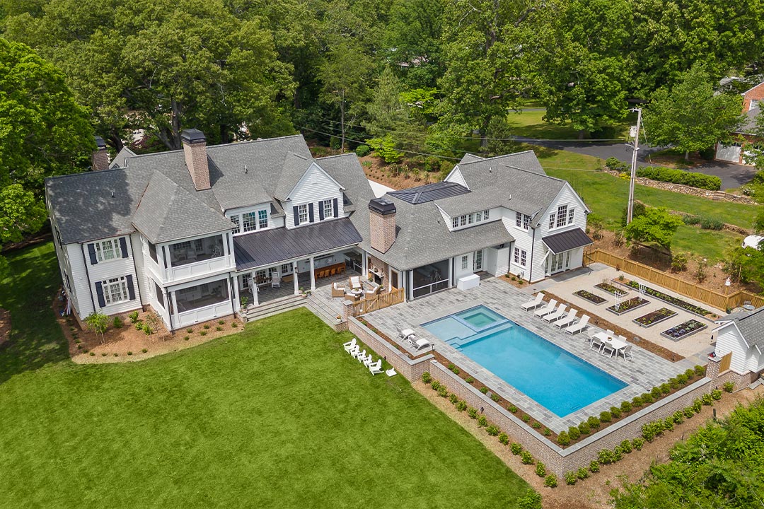 custom home exterior drone shot